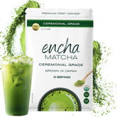 Encha ceremonial-grade matcha powder in a tin for whisking a smooth cup.