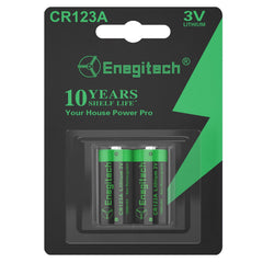 Enegitech CR123A 2-pack front view for home security devices.