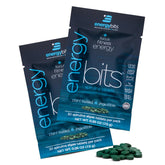 ENERGYBITS spirulina bottle front for easy daily energy on the go.