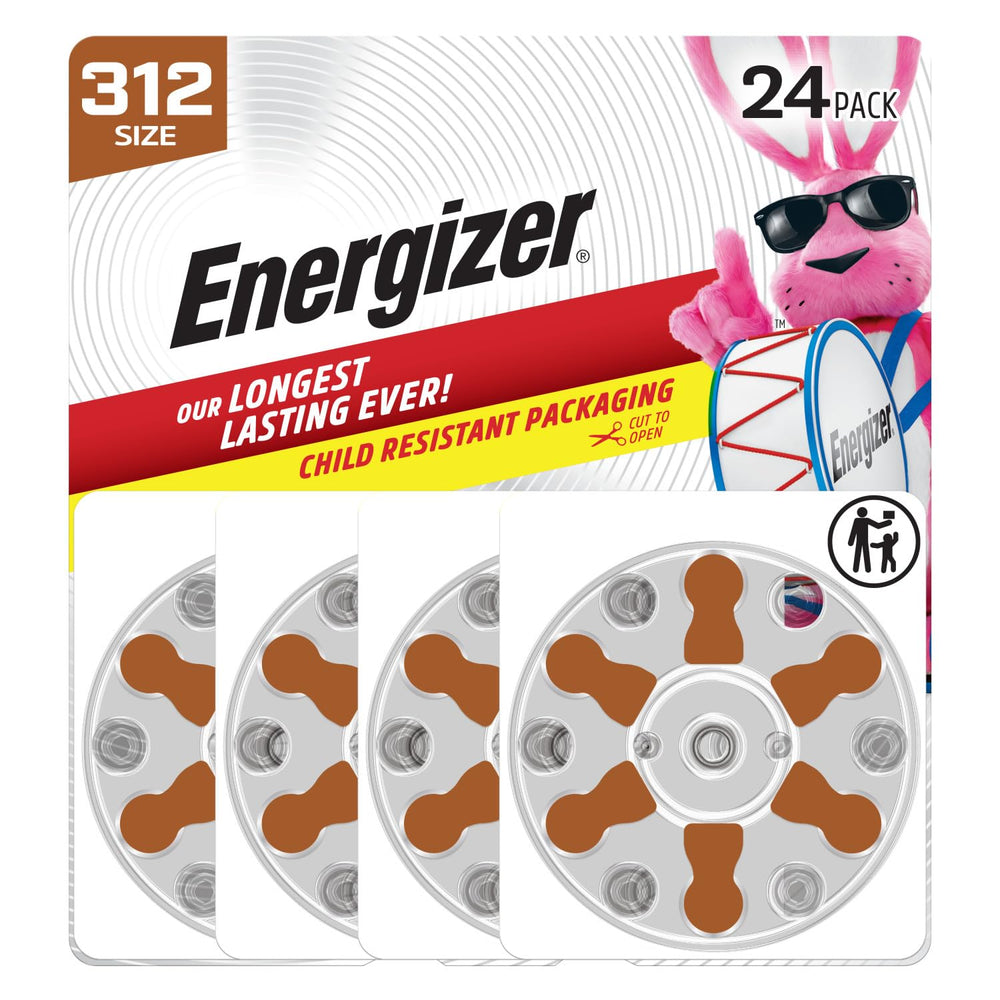 Energizer hearing-aid batteries size 312 with brown tab in pack