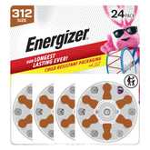 Energizer hearing-aid batteries size 312 with brown tab in pack