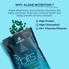 ENERGYBITS spirulina tablets close-up shows texture and purity.