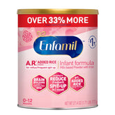 Enfamil A.R. canister front view highlighting rice starch thickened formula for reflux support
