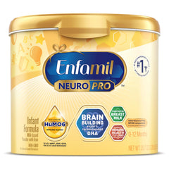 Enfamil NeuroPro bottle front label shows brain-building ingredients.