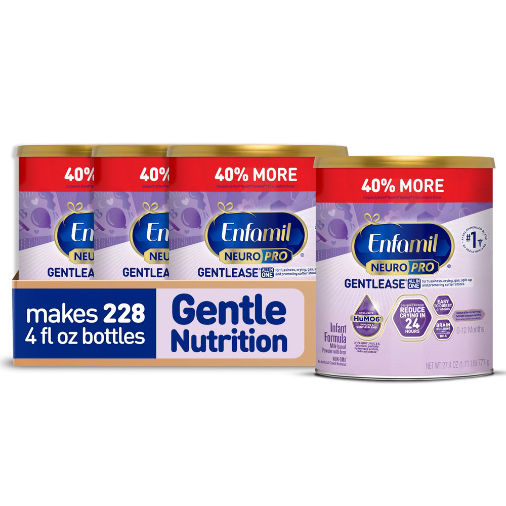 Enfamil NeuroPro Gentlease bottle pour supports gentle feeding and easy prep