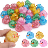 Ensbelei 25Pcs glitter rubber ducks float upright in tub for easy bath time play.