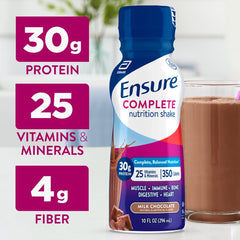 Ensure Complete Milk Chocolate glass shows a balanced post-workout nutrition option.