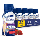 Ensure High Protein Strawberry bottle front highlights 16 g protein per serving for active users.