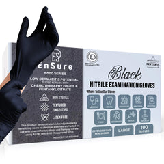 Ensure Nitrile gloves in black with extended cuff protect wrists for medical tasks