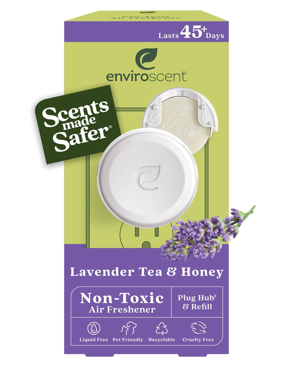 Enviroscent plug-in warmer emits Lavender Tea and Honey for a calming room scent