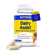 Enzymedica DairyAssist bottle front showing 30 capsules for dairy digestion support.