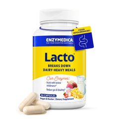 Enzymedica Lacto bottle front, dairy digestion support for lactose and fats.