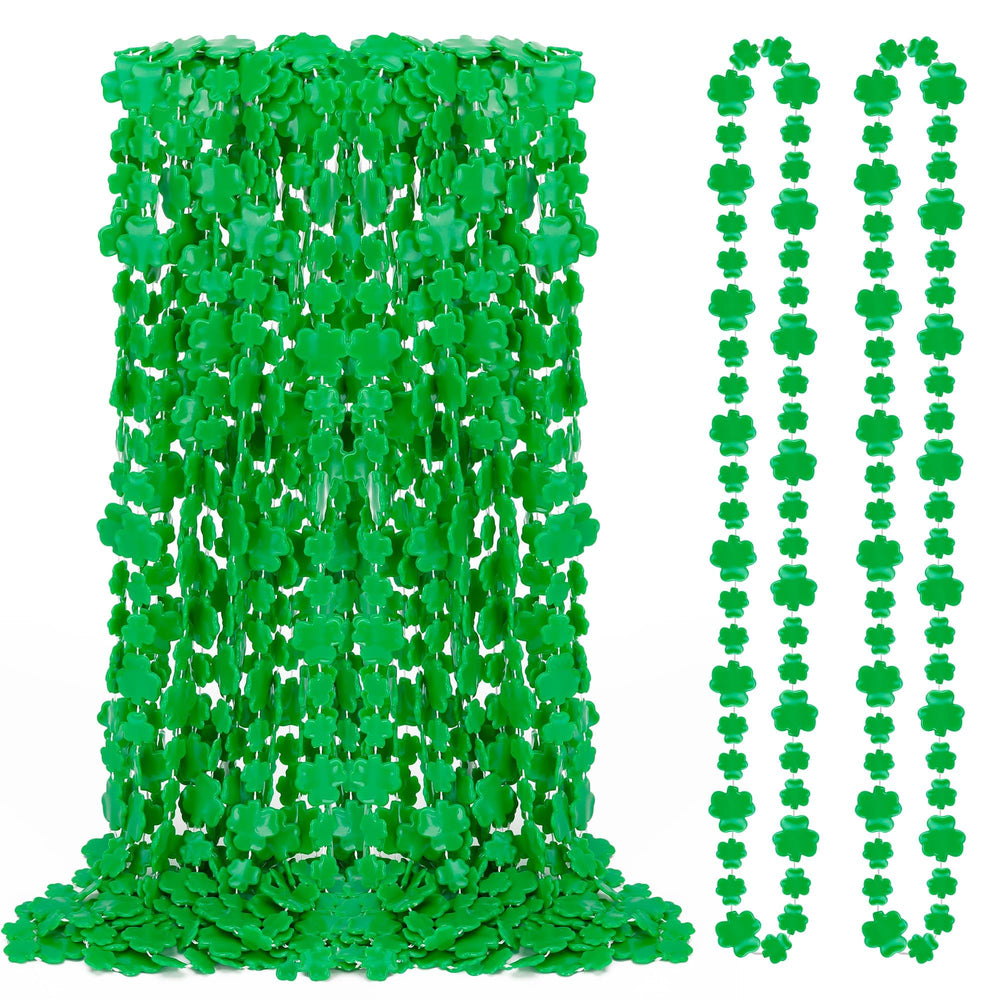EOBOH St Patrick's Day necklace closeup with shamrock beads for festive flair