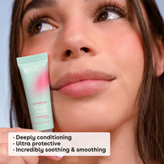 eos Honey Apple balm texture swatch highlighting creamy, protective formula for soft lips.