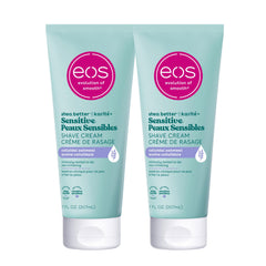 eos Shea Better Sensitive Skin Shave Cream bottle pour shows smooth application for sensitive skin