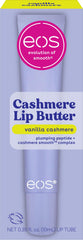 EOS Vanilla Cashmere Lip Butter tube close-up shows smooth, plush lips