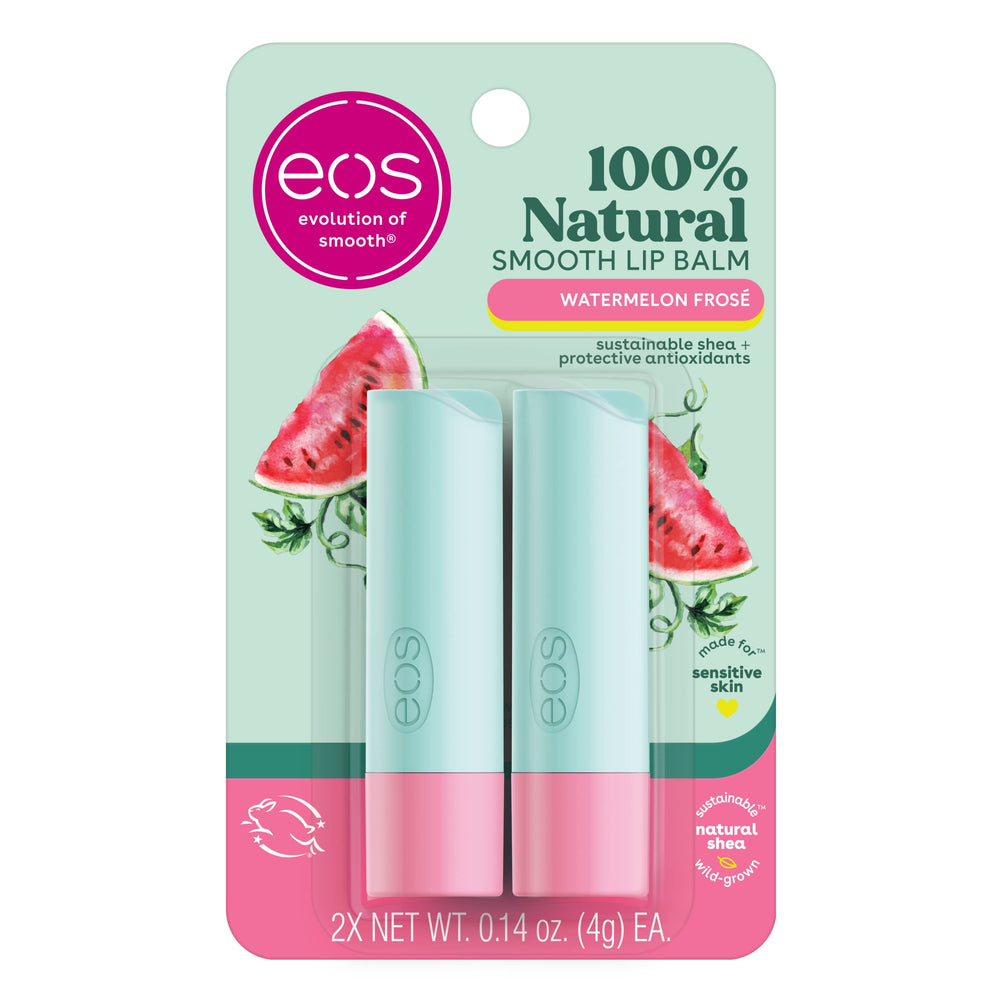 eos Watermelon Frose lip balm application for all-day moisture and fresh flavor.