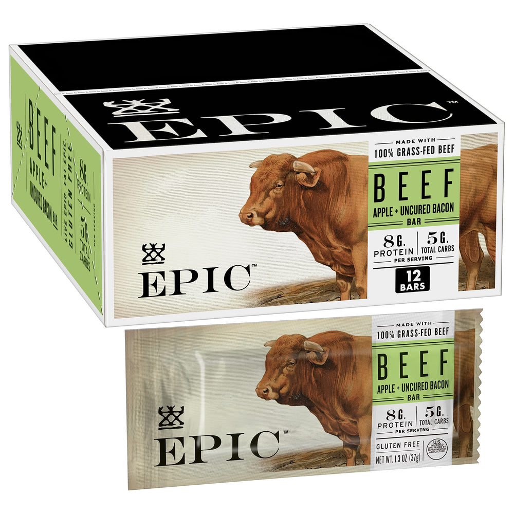 Epic Beef Apple Bacon Bars pack shot for on-the-go protein snack