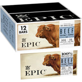 EPIC Beef Sea Salt Pepper bar pack displaying 12 portable protein bars for on-the-go snacking