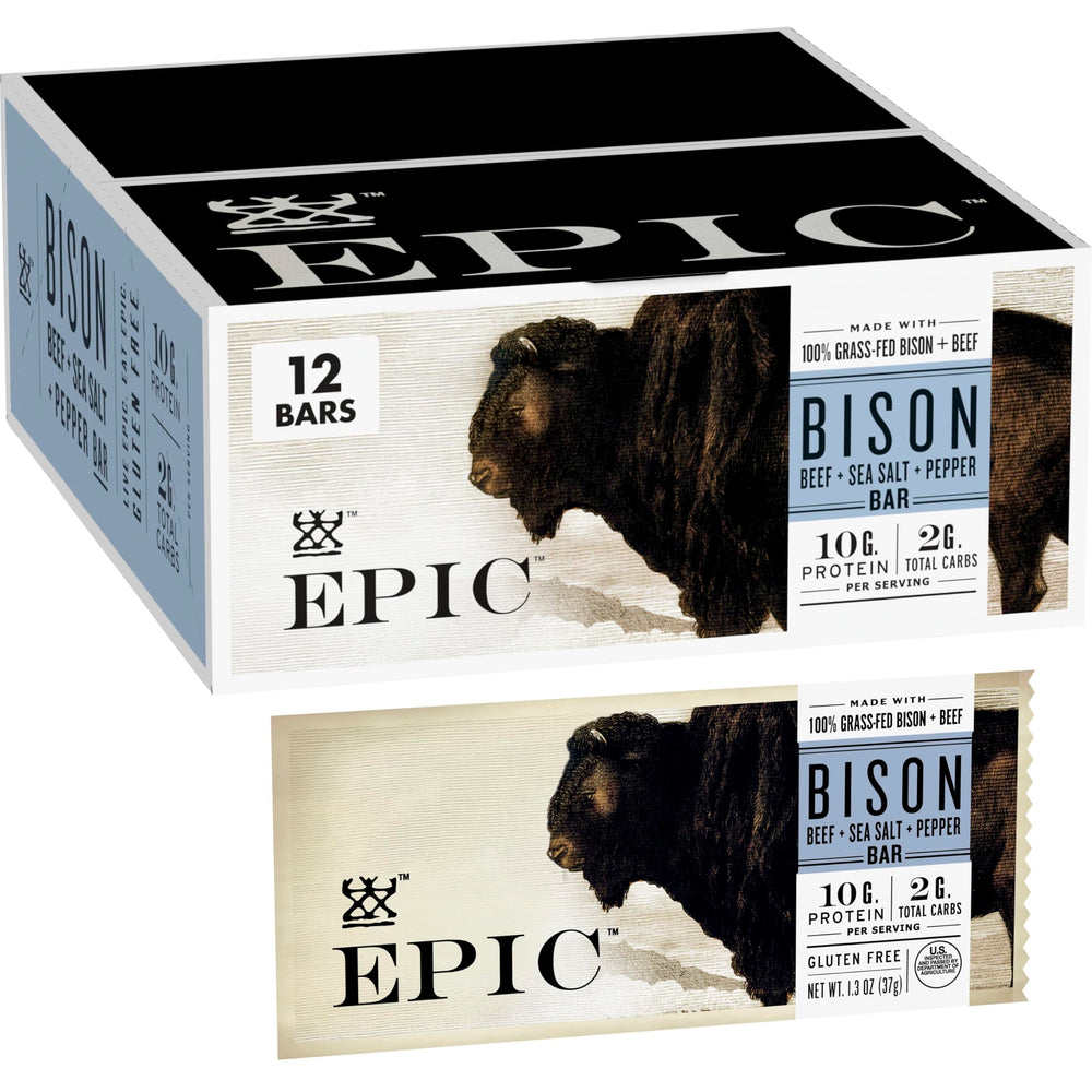 Epic Bison Beef Sea Salt Pepper bar front view, protein-packed on-the-go fuel.