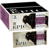 Epic Bison Uncured Bacon and Cranberry Bars box shows portable protein for busy days.