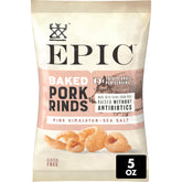 EPIC Pink Himalayan sea salt baked pork rinds bag shows crisp texture and protein boost.