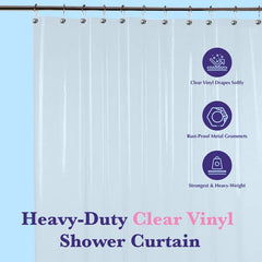 Epica shower curtain stain-resistant clear vinyl keeps your shower cleaner and easier to wipe.