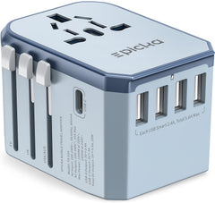 EPICKA TA105 blue front view, compact travel adapter for worldwide charging.