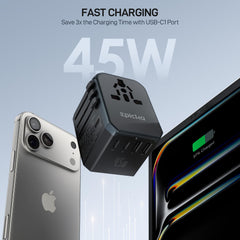 Close-up of EPICKA adapter ports showing 3 USB-C and 2 USB-A for multi-device charging