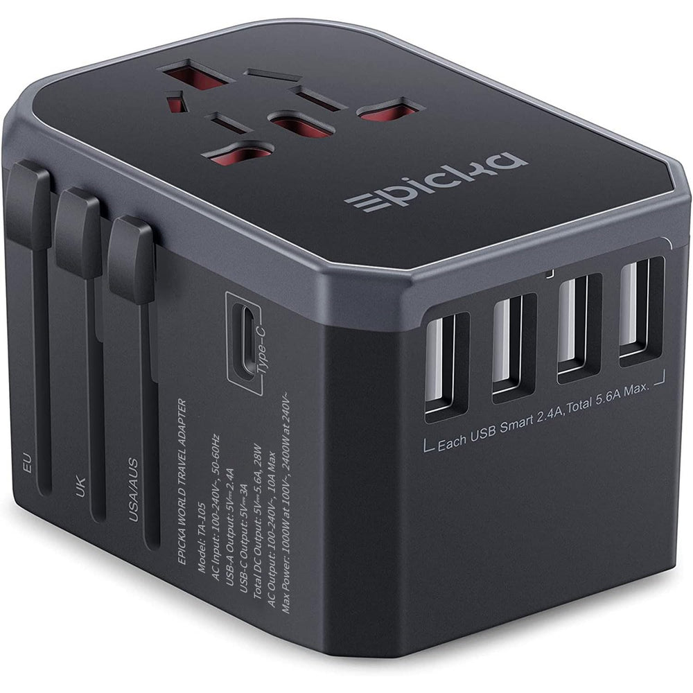 Epicka universal travel adapter front view for global trips