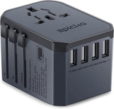 EPICKA TA-105 travel adapter in space grey with global plug options for international trips.