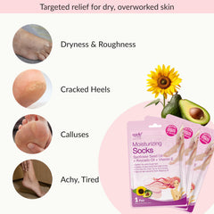 Before and after Epielle foot mask application showing refreshed skin.