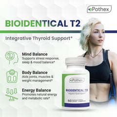 EPOTHEX Bioidentical T2 packaging front communicates GMP quality and USA manufacturing reassurance.