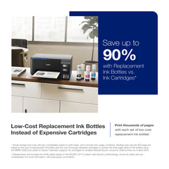 ET-2400 top features highlight cartridge-free ink tanks for easy refills.