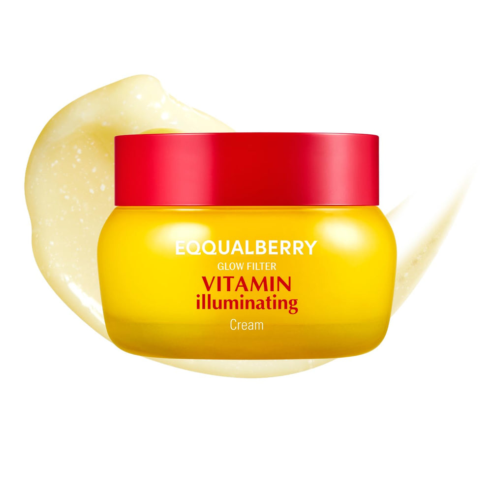 EQQUALBERRY Vitamin Illuminating Cream bottle highlights brightening glow for uneven skin tone.