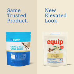 Equip Grass Fed Collagen Powder vanilla scoop ready for shakes for daily use.