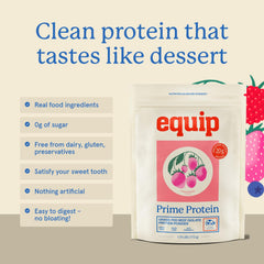 Nutrition label on Equip Prime reveals high protein and zero added sugar.