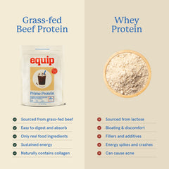 Equip Prime Protein Powder chocolate mug emphasizes rich flavor and dairy-free protein