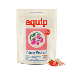 Equip Prime Protein Powder tub shows grass-fed beef protein for keto and paleo nutrition.