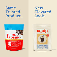 Equip Prime Protein Powder vanilla shake glass highlights dairy-free protein for post-workout recovery
