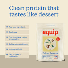 Equip Prime Protein Salted Caramel tub offers dessert-like goodness without sugar.