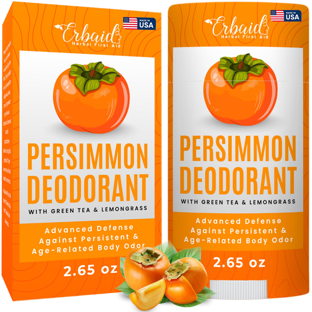 Erbaid Persimmon Deodorant bottle front view showing aluminum-free odor protection