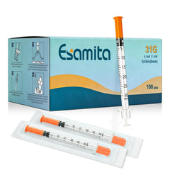 Esamita insulin syringe close-up showing precise graduations for accurate dosing.