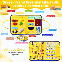 Esjay busy board with soft fabrics for safe, cozy play sessions