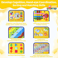 Esjay busy board featuring travel-friendly handle for car or plane time