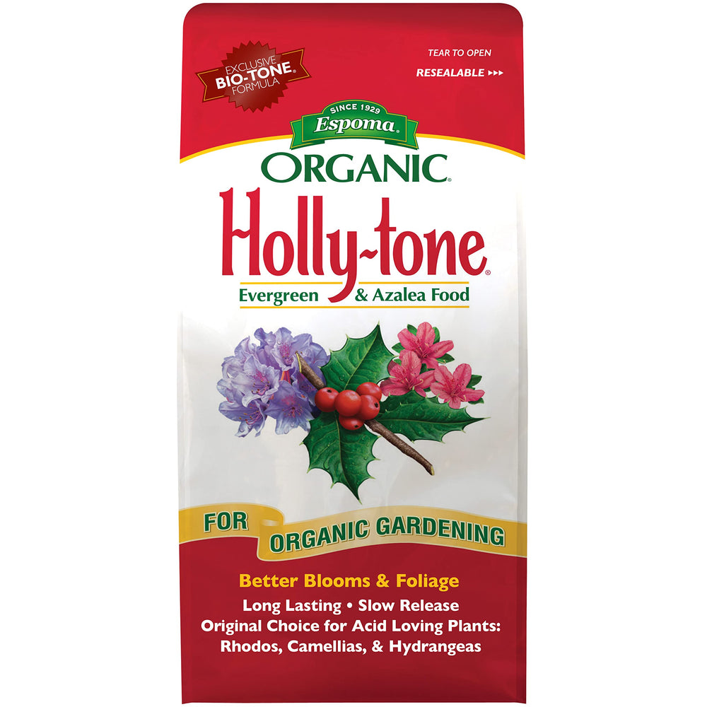 Espoma Holly-Tone 4-lb bag delivers slow-release nutrients for acid-loving plants.