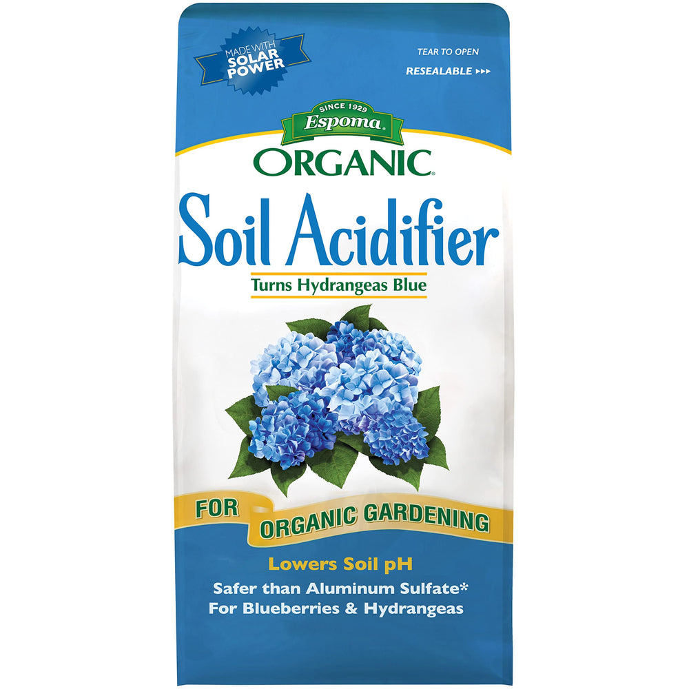 Espoma Soil Acidifier 6lb bag ready to lower soil pH for hydrangeas and azaleas.
