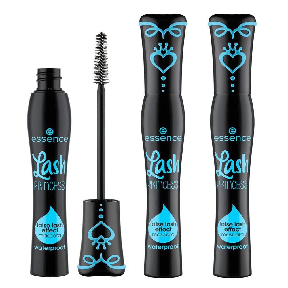 essence Lash Princess Waterproof Mascara three-pack featuring sustainable packaging for repeated use.