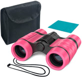 ESSENSON Kids Binoculars front view in pink for safe outdoor exploration.