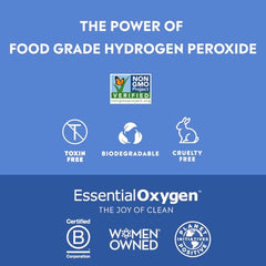Essential Oxygen label close-up showing 3% food-grade hydrogen peroxide